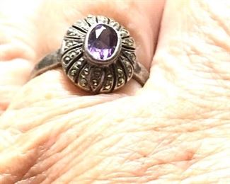 Vintage sterling amethyst marcasite ring