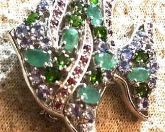 Sterling and emerald angel fish brooch