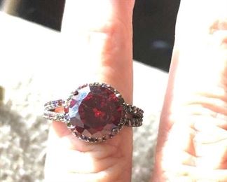 Rose cut garnet sterling ring