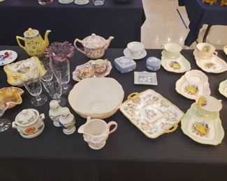 Wedgewood, vintage glassware, etc.