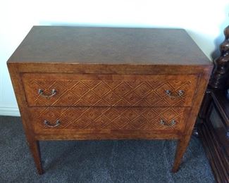Italian Two drawer chest with inlaid top and accented sides with brass hardware.