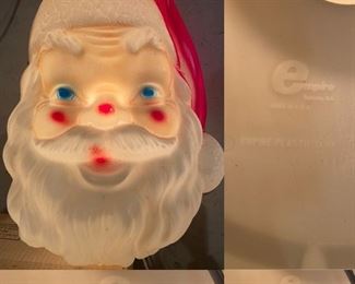 Empire Plastic Corp. 1316 Lighted Blow Mold Santa Head-1968