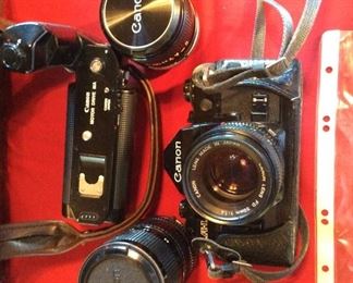 Vintage Canon A1 Camera  2 extra Lens/ Light Flash Kit & Leather Camera Bag and paperwork