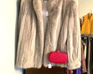 Grey mink jacket with standing collar