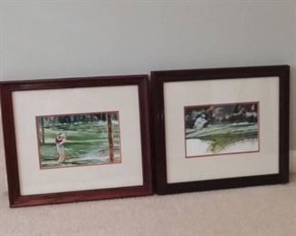 Pair of Framed Golfer Prints Signed by DR Cooper