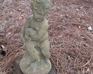 Small Concrete Statue Boy Holding Puppy