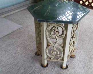 Wrought Iron Utility Table with 6 Sides and a Marble or Stone Top