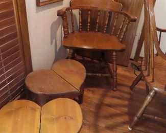 2 Heart Wooden Foot stools - Arm Chair