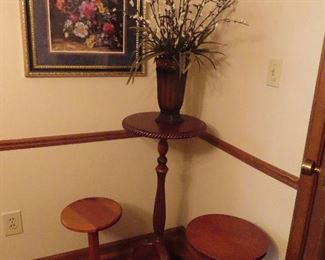 3 Vintage Pedestals - Floral Arrangement