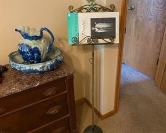 music stand and marble top dresser 