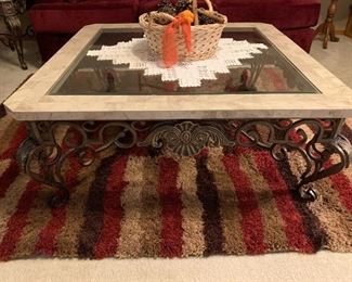 Wrought iron and marble sofa table, end table and coffee table set