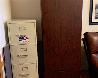 Storage cabinets (2); 4 drawer file cabinet 