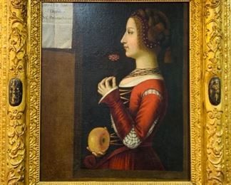 17th Century Venetian Oil on Canvas                           Portrait of Laura de Noves in Period 17th Century Frame                                                                      