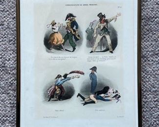 Conservatoire de la Danse Moderne by Charles-Marie de Sarcus
Conservatoire de la Danse Moderne 

Charles Marie de Sarcus 

Print 

14.5" x 11.5" (framed) 

 
The Story:
“The Academy of Modern Dance"
This print is No. 5 out of the Forty-Four Highly Amusing, Hand Colored Vignettes Depicting Parisian Dances

Charles-Marie de Sarcus, a.k.a. Quillenbois, (1821-1867) was born in Dijon and died in Paris. He was a French painter and caricaturist during the middle of the nineteenth century, best known for his cartoons, which were published in many newspapers and albums between 1845 and 1853, and signed Quillenbois. This pseudonym was due to the crutches that the young, disabled artist used to move around. He was a friend of Cham, a.k.a. Charles Amédée de Noé (1818-1879) and he contributed to the satirical newspaper La Revue Comique (1848-1849), providing drawings to Fashion, L Éclair as well as L'Illustration, and was the official draftsman of the Caricaturist (1849-1851).
