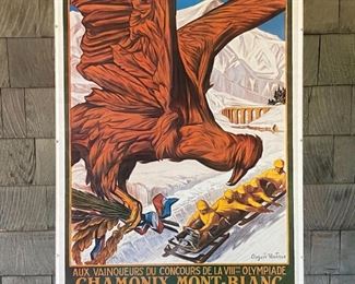 Chamonix 

Auguste Matisse 

Vintage Poster; Reproduction 

27" x 20" (framed)

The Story:
Chamonix, about one hour south of Geneva, is a beautiful French village nestled at the foot of Mount Blanc. It has a lift to take you up the mountain where you can see the glaciers and the panorama over the valley. Chamonix is a long-standing popular tourist destination and is also famous for hosting the Olympics. This poster came from the Olympic Museum located in the Swiss City of Lausanne at the eastern edge of Lake Geneva.