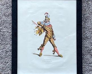 Il Capitano by Maurice Sand
Il Capitano

Maurice Sand 

Print

15.5" x 12.5" (framed)

The Artist: 
Jean-François-Maurice-Arnauld Dudevant, known as Baron Dudevant but better known by the pseudonym, Maurice Sand (1823–1889), was a French writer, artist and entomologist. He studied art under Eugène Delacroix and also experimented in various other subjects, including geology and biology. He was the elder child and only son of George Sand, a French novelist and feminist, and her husband, Baron François Casimir Dudevant.
Sand is best remembered for his monumental study of Commedia dell’Arte – Masques et Bouffons (Comédie Italienne), 1860. The date on the print is the date of the character, Il Capitano, one of the four stock characters of Commedia dell-Arte of the 16th century.  He was a braggart coward, played with a Spanish accent (Spain seemed to always be invading the city-states of Italy in the 16th c.), who usually boasted of militaristic and carnal exploits.
Skip to 1800’s, when Sand