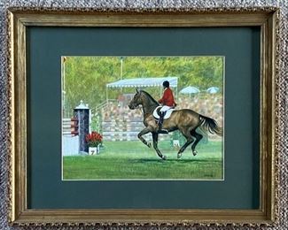Go, Margie! 

Barbara Frake

Gicleé Print

22.5" x 18.5" (Framed)

The Story:
The artist was inspired to capture Olympic rider Margie Goldstein-Engel, who rode several horses in this competition at the Attitash Equine Festival. Working from photographs, she captured the excitement of the moment in pencil. 