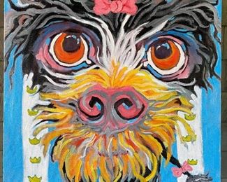 Little Terror

Beth Cennami 

Signed; Acrylic 

20" x 20" 

The Story:
I began painting in acrylic over a year ago. My main goal is to have fun, which is why I paint dogs. 

Teacup dog is a little terror, and very unhappy about the current pandemic limitations she has to follow. She loves running around the house with a trail of toilet paper. That had to stop with the shortage of TP. She was not amused.