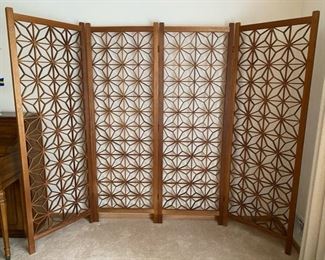 Incredible four panel vintage Danish Modern teak wood screen 