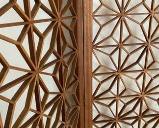 Incredible four panel vintage Danish Modern teak wood screen 