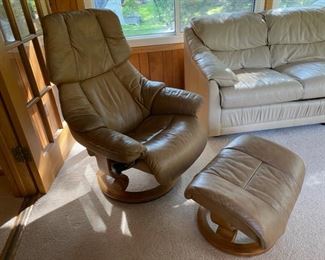 Stressless Ekornes leather reclining chair and ottoman