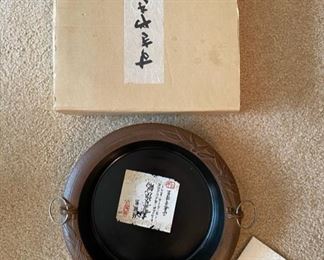 Vintage cast iron hanging Ikebana vessel with original box