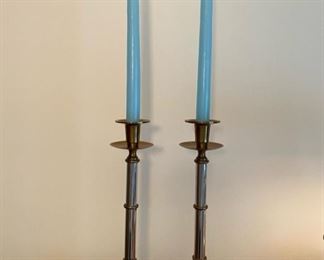 Vintage Mid Century brass and chrome candlesticks