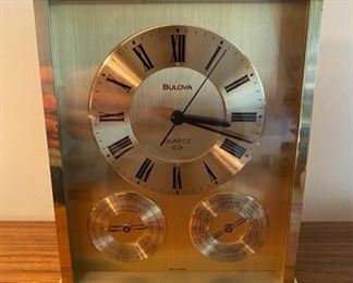 Vintage Bulova brass hygrometer mantel clock