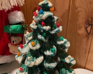 Vintage 13 1/2” tall lit ceramic Christmas tree with glitter detail