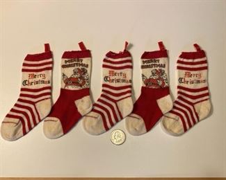 Great selection of vintage and Scandinavian Holiday linens and decor, like these very cute mini “stockings”!