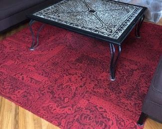 Red Tile Carpet Pieces, Mosaic Cast Iron Square Coffee Table 