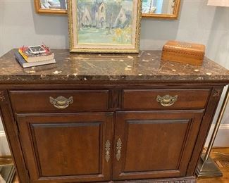Marble top mahogany buffet