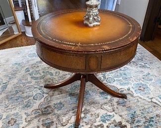 Vintage leather top drum table