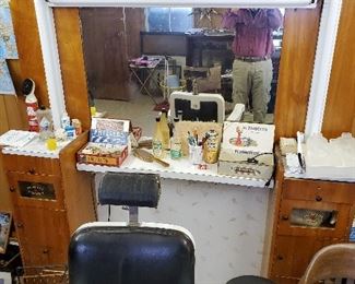 The Barber setup my father put in the house after retirement. You can have it--two Art Deco sterilizer cabinets, mirror, lighting and shelf for $300