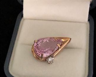12 ct. Pink Kunzite, diamond, 14 k pendant