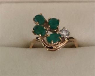 Columbian emeralds, 1 diamond,14k
