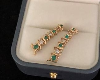14k diamond and Columbian emeralds earrings