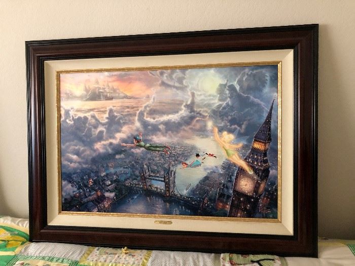 Tinker Bell and Peter Pan Fly to Neverland. 24x30. Disney Dreams Collection. Thomas Kinkade. 26/495 s/n Lithograph on Canvas.