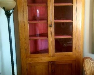 Primitive cherrywood large corner cabinet