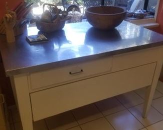 Large stainless steel top kitchen island cabinet