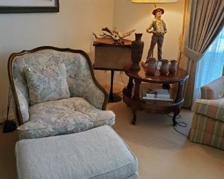 "White" Upholstered Chair & Ottoman