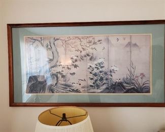 Framed Asian Tri-Fold Screen