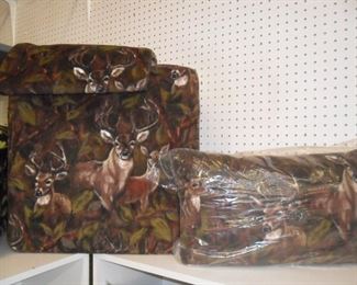 Hassock, pillow and matching throw with Deer scene