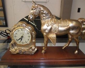 Working vintage Brass Horse and Clock