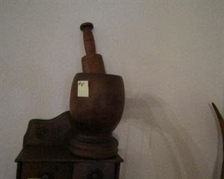 Antique wood mortar and pestle
