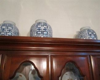 3 large blue/white ginger jars