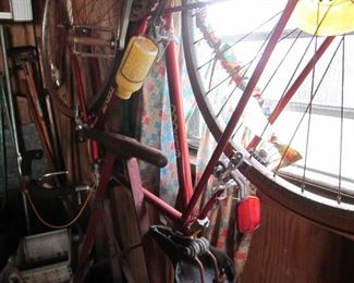 Misc. garden tools and old not such good condition collectible bicycl