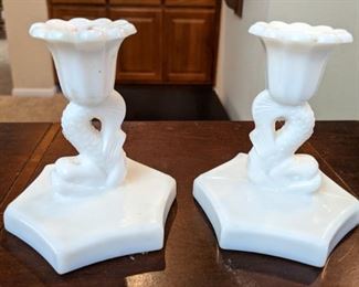 Westmoreland White Milk Glass Candle Holders