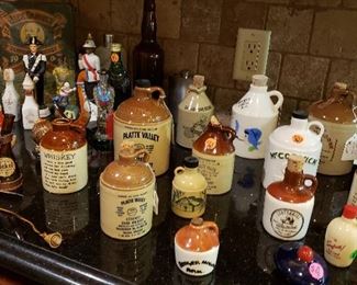 vintage whiskey jugs, mini liquor bottles