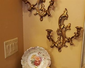 Hollywood Regency Syroco Sconces, painted china